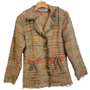 Vintage Flashback Couture Jacket Wool Blend Boho Blazer Patchwork‎ Fringe Sz M